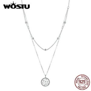 Collares WOSTU, collar de estrella estrellada de Plata de Ley 925 auténtica, eslabón de cadena larga de doble capa para mujer, collar de boda, joyería FIN365