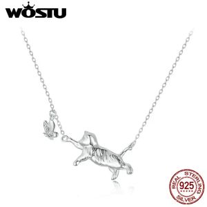 Colliers WOSTU Original 925 en argent Sterling ludique chat papillon collier animal pendentif goutte étoiles pour les femmes quotidien fête cadeau bijoux fins