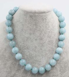 Collares ¡Guau!Blue Jades Collar Stone Stone Round 12 mm 14 mm 18 "Nature Bead Bead Descuento Regalo