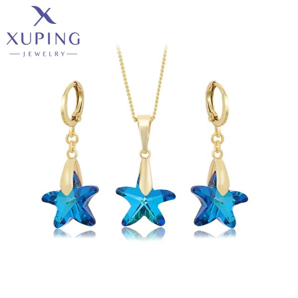 Collares Juego de joyas de arete en forma de estrella de joyas xuping con color de joyas de cristal con color de oro claro para mujeres regalos a00915719