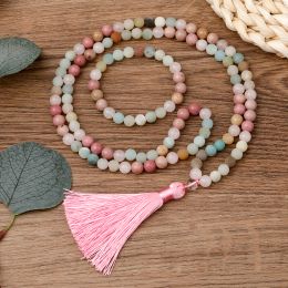 Colliers yuokiaa 8 mm pierres naturelles Rhodonite Mala Collier de gland perlé pour femmes hommes japamala sets bouddhisme Rosaire de méditation bijoux