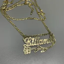 Colliers Zciti collier 18K plaque d'or personnalisé à la main plaque signalétique charme personnalisé pendentif avec fleur bijoux cadeau pour les femmes