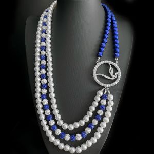 Colliers ZETA PHI BETA membre de la société de sororité colombe pendentif rond bleu blanc simulé perle collier multicouche