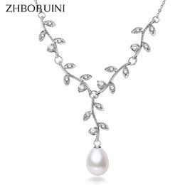 Colliers Zhboruini 2019 collier de perles naturelles d'eau douce perle collier ras du cou feuille pendentif en argent Sterling bijoux pour femmes cadeau