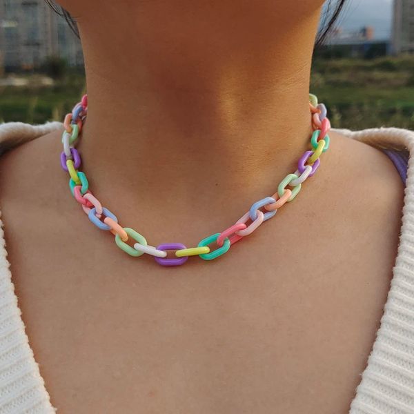 Colliers zx bonbons couleur géométrique de la chaîne de résine Déclaration de chaîne collier pour femmes fashion ins girl