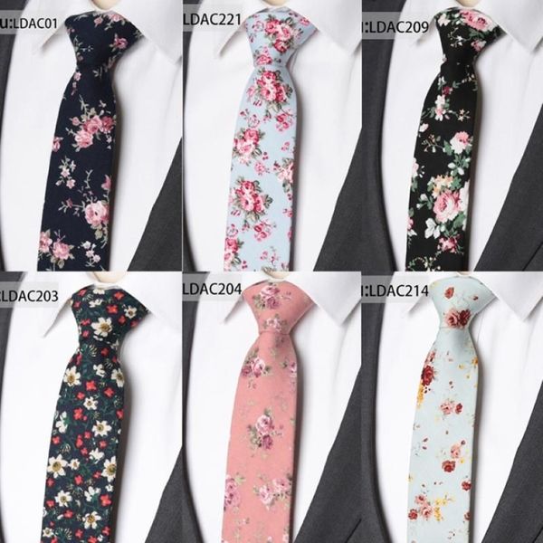 Cravate hommes à la mode coton fleur cravates classique coloré Floral belle cravates hommes maigre mariage fête cadeau Tie219K