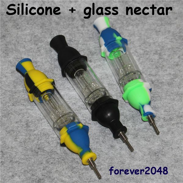 Nectar Bong hookah Kit Viene con titanio Nail Nector Silicone Glass Water Pipes Bong plataformas petroleras