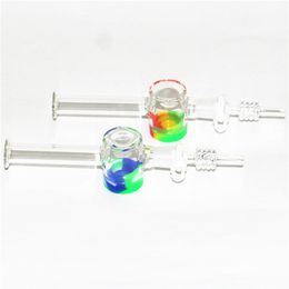 Narguilé 10mm 14mm joint verre nectar avec pointes de quartz dab paille et 5ml silicone cire conteneur plates-formes pétrolières concentré tuyaux