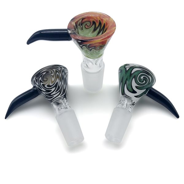 Le plus récent Heady Glass Wig Wag Bowl avec poignée 14mm 18mm Mâle Couleur Fumer Bong Bols Pièce Pour Tabac Verre Eau Bongs Dab Rigs