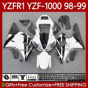 Motorfiets Lichaam voor Yamaha YZF R 1 1000 CC YZF-R1 YZF-1000 98-01 Carrosserie 82NO.20 YZF R1 YZFR1 98 99 00 01 1000cc YZF1000 1998 1999 2000 2001 OEM FACEERS KIT WITTE GLOSSY BLK