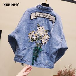 Needbo Denim Jacket Oversize gewas borduurwerk jas vrouw casual losse jeans jas vrouwen zomer vrouwelijke vrouwen jassen en jassen LJ200813