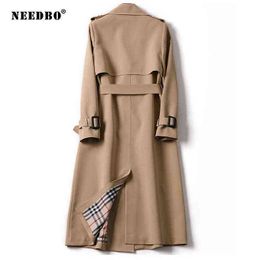 NEEDBO Coupe-Vent Trench-Coat Mi-long Femme Harajuku Style Preppy Double Boutonnage Lâche Col Polo Coréen Vintage 211021 T220809