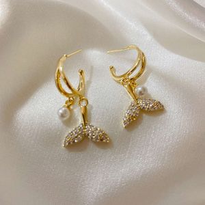 Aiguille coréenne perle eau diamant queue de poisson personnalité des femmes tempérament polyvalent vent froid boucles d'oreilles boucles d'oreilles