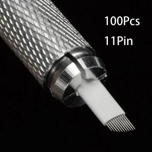 Naalden 100 stcs 11 flexbladen 0,20 mm witte microblading naalden voor 3D borduurwerk tattoo lamina tebori permanente make -up agulhas naalden