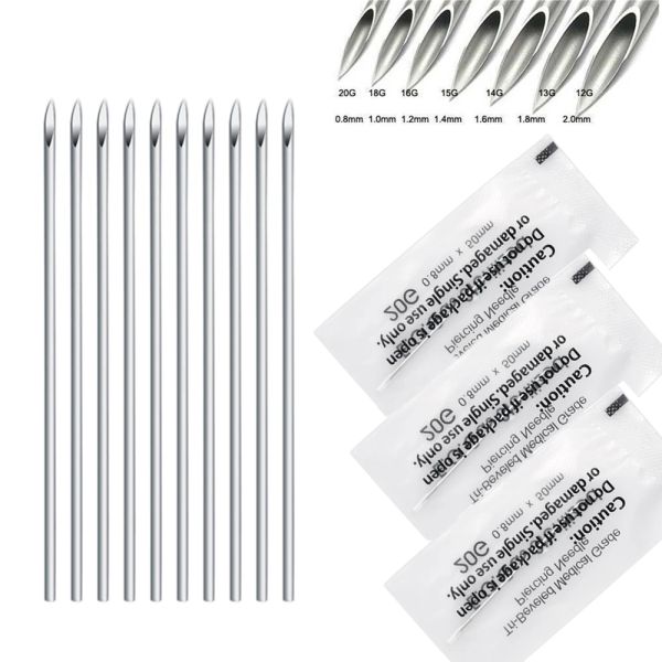 Agujas 100pcs 12g/13g/14g/16g/18g/20g tatuaje tatuaje de tatuaje agujas de perforación estéril con caja para la oreja ombligo envío gratis