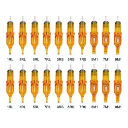 Agujas 20 piezas cartucho de tatuaje de libélula amarilla aguja 1 3 5 7 9 11 13 14 15 RL RM RS M1 para máquina de tatuaje pluma PMU accesorios de herramienta