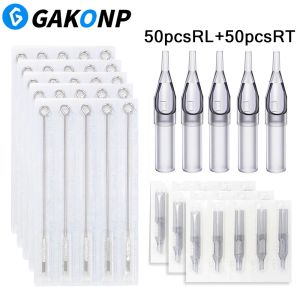 Aiguilles 50pcs tatouages aiguilles et tubes pointes stériles 316 aiguilles en acier inoxydable et conseils en plastique pour l'alimentation de mitrailleuse à tatouage