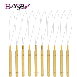 Needles Angels 60 pièces poignée en bois aiguilles de traction pour micro anneaux/boucle Extensions de cheveux enfile-fil crochet tirant outils d'extension de cheveux