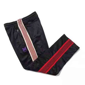 Pantalons décontractés brodés d'aiguilles Tendance japonaise Pantalage de jogging à ruban rayé violet T220721