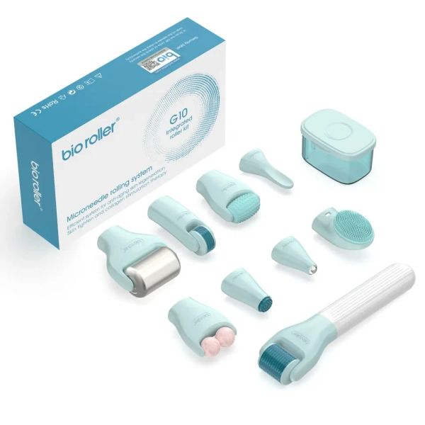 Agujas G10 10in1 Kit de microaguos multifunción Masajera de masaje de la cara Bio Ice Roller para el cuidado de la piel Terapia de estimulación de colágeno