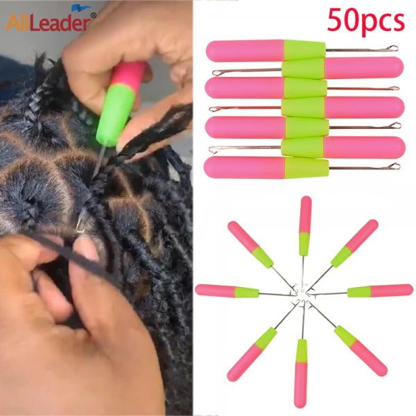 Agujas Venta caliente 50/Uds moda para el cabello gancho mango de aguja de alta calidad aguja de ganchillo trenzas pelo rastas aguja accesorios herramientas