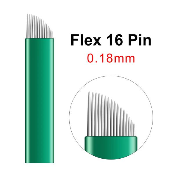 Aiguilles Nouveau 0.18mm 100 pièces aiguilles de tatouage 16 lames de forme Flex incurvé Microblading maquillage Permanent pour stylo manuel de broderie 3D