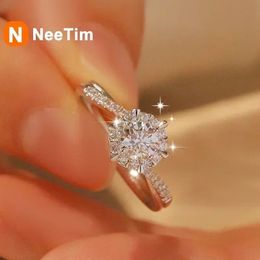 NeeTim 051CT Diamanten Ringen Trouwring voor Vrouwen 925 Sterling Verzilverd 18 k Wit Goud Promise Ring Gecertificeerd 240130