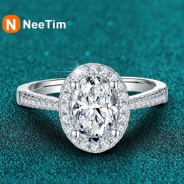 Neetim 1CT 2CT D VVS1 OVAL CUT -ringen voor vrouwen 925 Sterling Silver Lab Dimond Engagement Wedding Party Ring Groothandel 240428