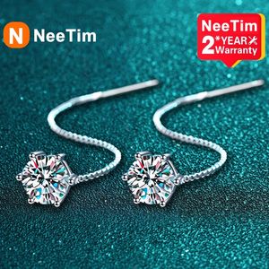 NeeTim 1CT boucles d'oreilles S925 en argent Sterling plaqué avec de l'or blanc ligne de fil d'oreille goutte boucle d'oreille cerceau de mariage bijoux fins 240227