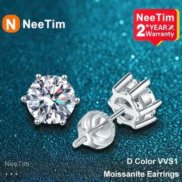 NeeTim 2ct Oorbellen Voor Vrouwen Mannen Lab Diamond Wit Vergulde 925 Sterling Zilveren Stud Oorbel Luxe Fijne Sieraden 240228