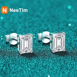 NeeTim 2ct Emerald Cut Stralende Oorbellen S925 Sterling Zilveren Bruiloft Oorstekers Fijne Sieraden voor Vrouwen Meisjes Gift 240112