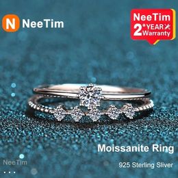 NeeTim 3mm Ring Set Zilver 925 Briljant Geslepen 01 Karaat Diamant Test Verleden D Kleur s Ringen Originele Sieraden 240202