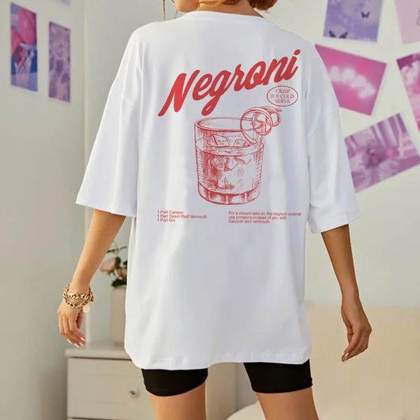 Negroni femmes arrière imprimé tshirts de style rétro cocktail t-shirt harajuku streetwear graphiques t-shirts unisex vêtements vintage 240506