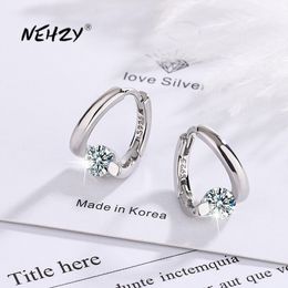 NEHZY 925 aiguille en argent nouvelle mode féminine bijoux de haute qualité cristal zircon simple rétro évidé boucles d'oreilles à cercle court