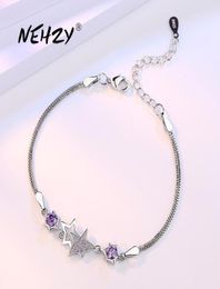 Nehzy 925 Bijoux en argent sterling Bracelet Femme de mode Retro Retro Fivetjeted Star Purple Longueur 205 cm Bracelet7422921