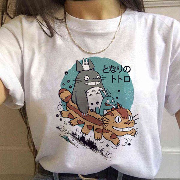 Voisin Totoro Studio Ghibli Harajuku T-shirt Lady Ulzzang Kawaii Cartoon Graphic T-shirt Hayao Miyazaki 90s T-shirt Cute Tee G220228