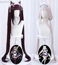 Nekopara Chocolate cosplay peluca largas colas marrones vainilla kawaii cabello sintético resistente al calor l22080227145842486217