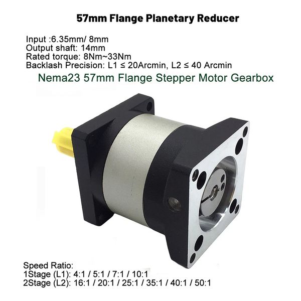 NEMA23 Relación planetaria de la caja de cambios 4 ~ 50/1 Eje de salida 14 mm DM556 Driver 2Ph 3A 1.2/2/3N.M Kits de reductores de motor de velocidad NEMA23