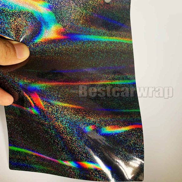 Wrap de vinilo de Neo Chrome Holográfico para envoltura de automóviles con burbujas de aire libre arco iris neo negro cromo envoltura de lámina de lámina 1.52x20m / roll