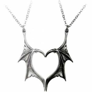 Neo Gothic paar ketting zilveren zwarte draken vleugel hart hanger Romantische liefde sieraden mode accessoires Valentijnsdag cadeau
