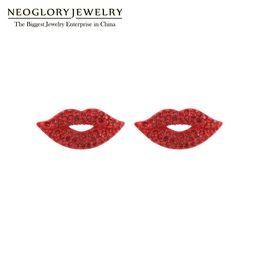 Neoglory Anti Allergy Sexy Rode Lip Crystal Oud Oorbellen Voor Vrouwen Kerst Stijl Trendy Oren Accessoire Gift voor Vriendin