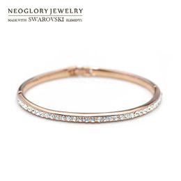 Neoglory Austria Rhinestone Bangle Rose Gold Color Classic Round Kralen Glanzende Armband Voor Dames Trendy Daily Party Gift Q0717