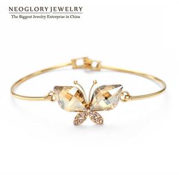 Neoglory Oostenrijkse Crystal Butterfly Design Armbanden Armbanden Licht Geel Goud Kleur Voor Vrouwen Sieraden 2020 Nieuwe JS6 But-G Q0720