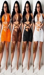 Neon kleur sexy 3-delige bikinijurk sets zomeroutfits voor vrouwen criss backless crop top+onderbroek+bodycon minirok fashion9763817