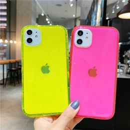 Coque arrière de téléphone couleur fluorescente néon pour iPhone 12 13 mini 7 8 Plus coque transparente en TPU souple pour iphone 12 13 11 Pro XR X XS Max coque antichoc