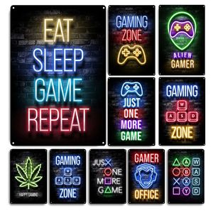 Neon Games Metal Signs Gaming Zone Tin Sign Game Center Tin Plaque Metal Plate Slechts één Game Tin Poster Metal Sticker voor Man Cave Home Decoratie 30x20cm W01