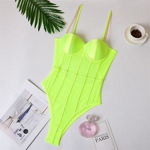 Neon Green Mesh Transparant Bodysuit Sexy Women's Backless gestreepte mouwloze overalls Party Fashion Spaghelti Riem Rompers 220513