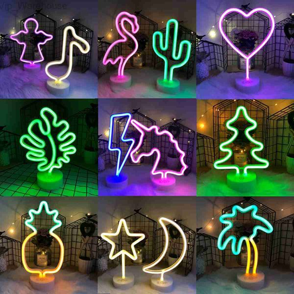 Neon Light Sign LED Night Light Flamingo Licorne Cactus Lampe alimentée par batterie pour la table de chambre à coucher Accueil Mariage Décoration de Noël HKD230825