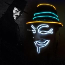 Máscara de neón V para Vendetta Mascara Led Guy Fawkes Masque Masquerade Masks Party Mascara Halloween Glowing Masker Light Maska Scary207q