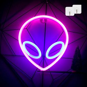 Lampe murale suspendue au Design Alien, signe néon, pour la maison, chambre d'enfants, fête de noël, décoration de salle d'art de vacances